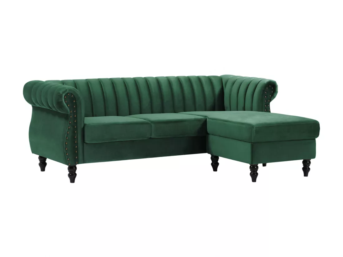 Canapé d'angle réversible en velours vert sapin TRUMBO