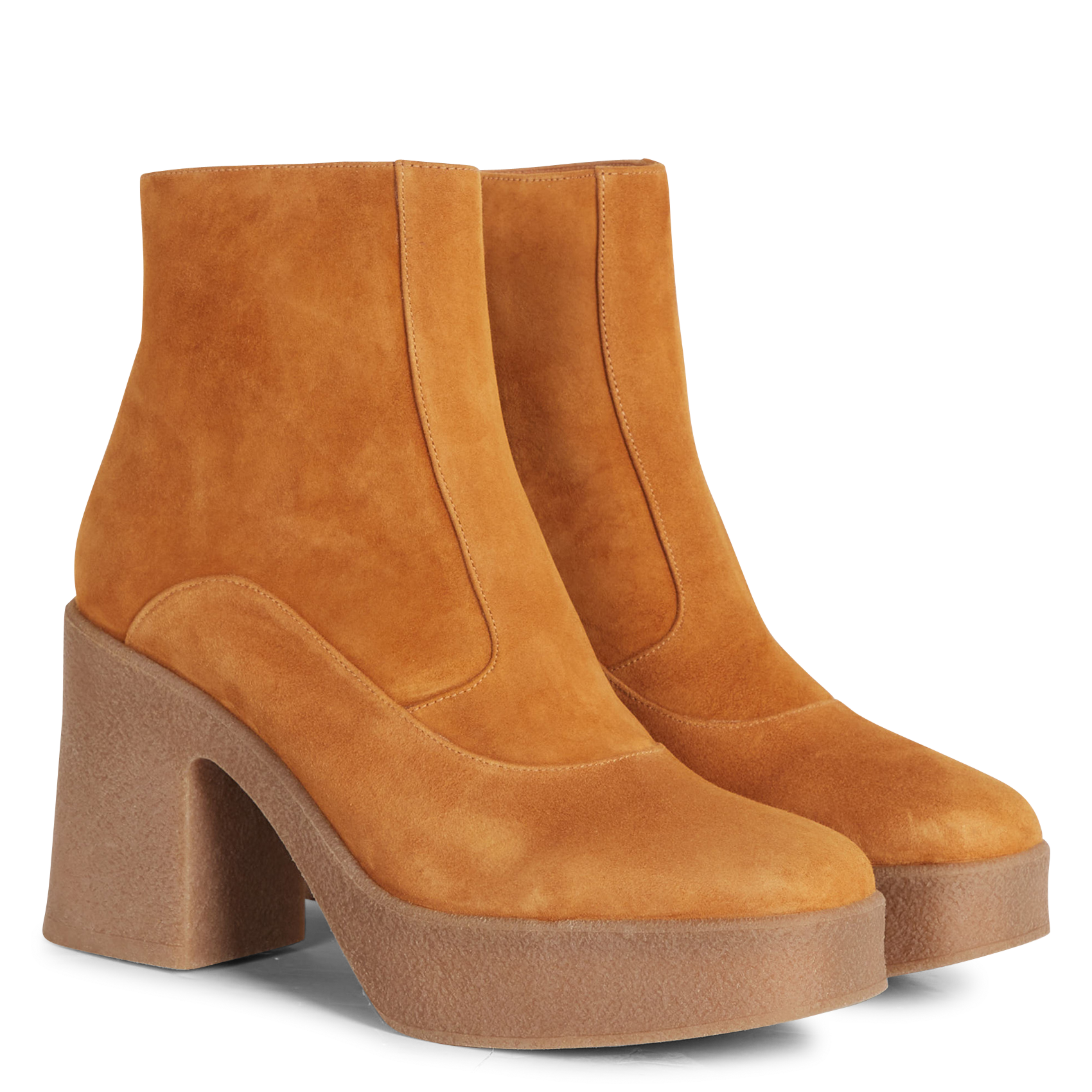 LAJELUS - Bottines à talon en cuir velours | Orange