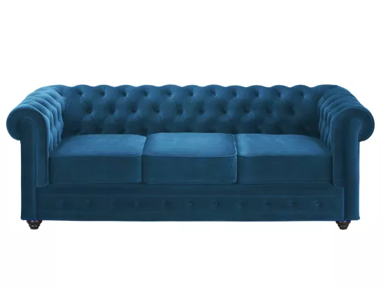 Canapé 3 places CHESTERFIELD - Velours bleu canard