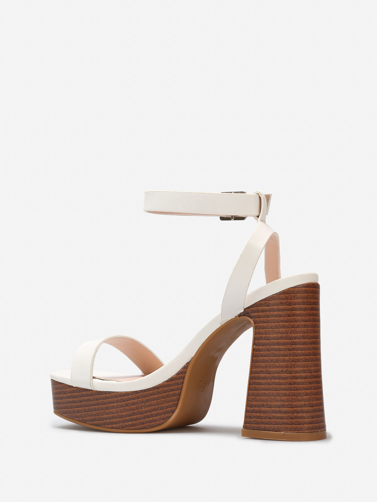 Sandales à plateforme et talon effet bois- Blanc