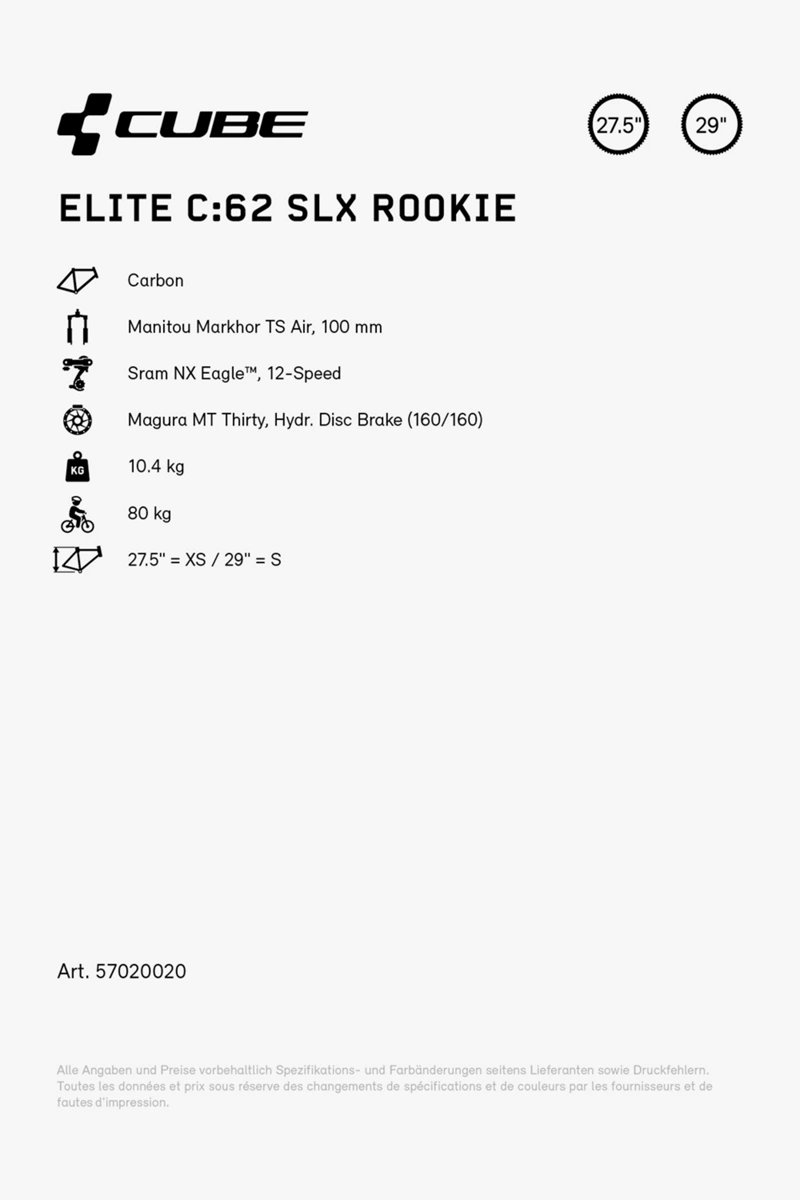 CUBE Elite C:62 SLX Rookie 27.529 Kinder Mountainbike 2024