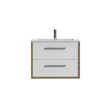 Tiger Badkamermeubel Boston 80 cm Chalet Eik met Polybeton Wastafel Wit en Ronde Grepen Chroom