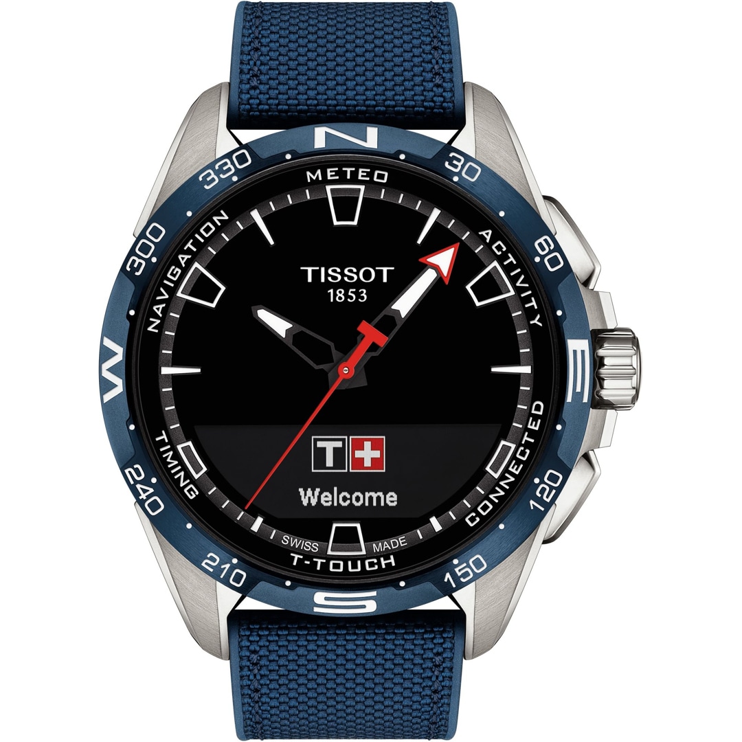 Tissot T-Touch Connect Solar Smartwatch Titan mit blauem Kautschukarmband