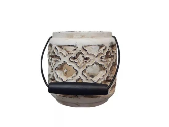 Lanterne extérieur jardin à poser bougie ancienne béton crème 20cm