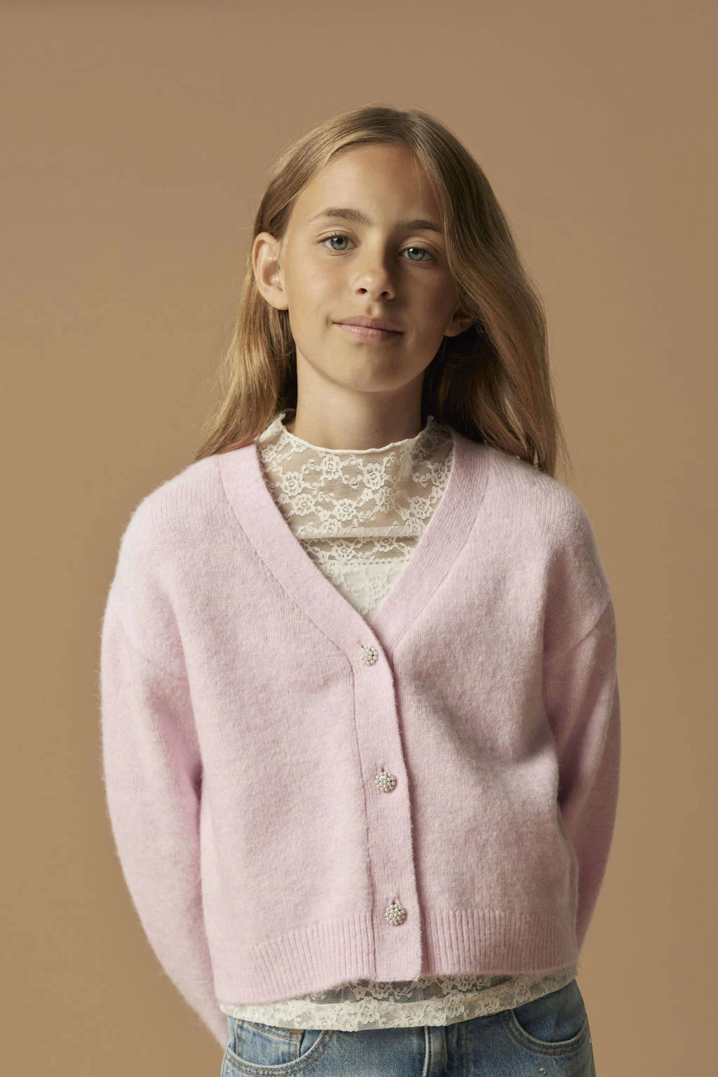 NAME IT KIDS cardigan lichtroze gebreid
