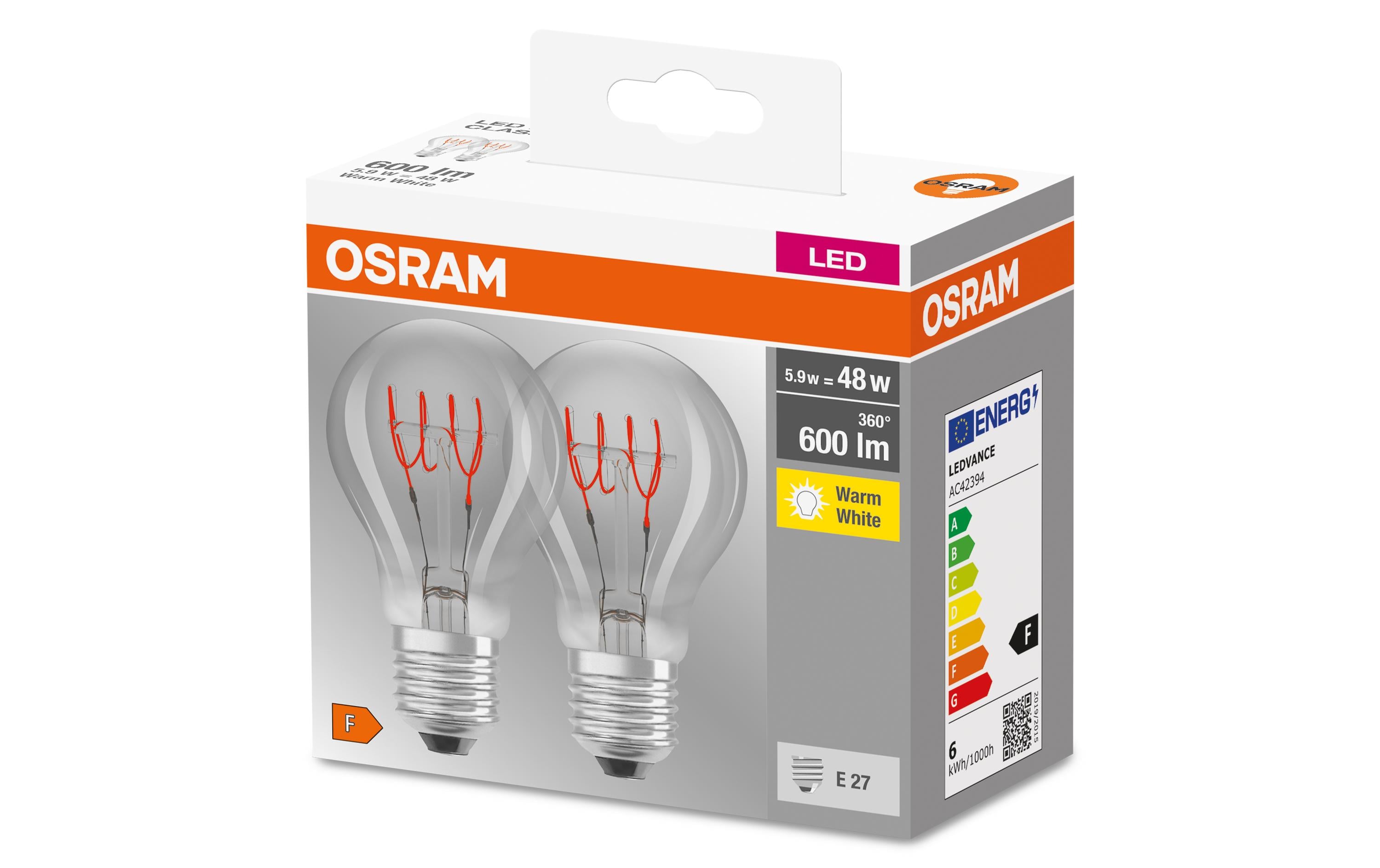 Lampe Base Clas A Retro 48, 5.9W, E27, Warmweiss, 2 StückLED-Lampen, klassische Kolbenform