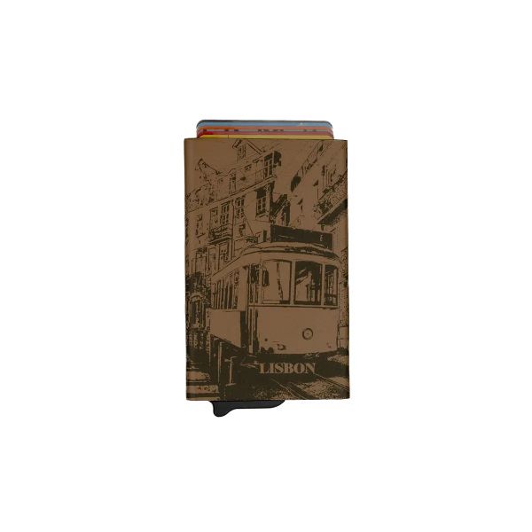 Lupel Porta-Cartões Metálico Revestido em Pele com Anti-RFID L682LI Bege