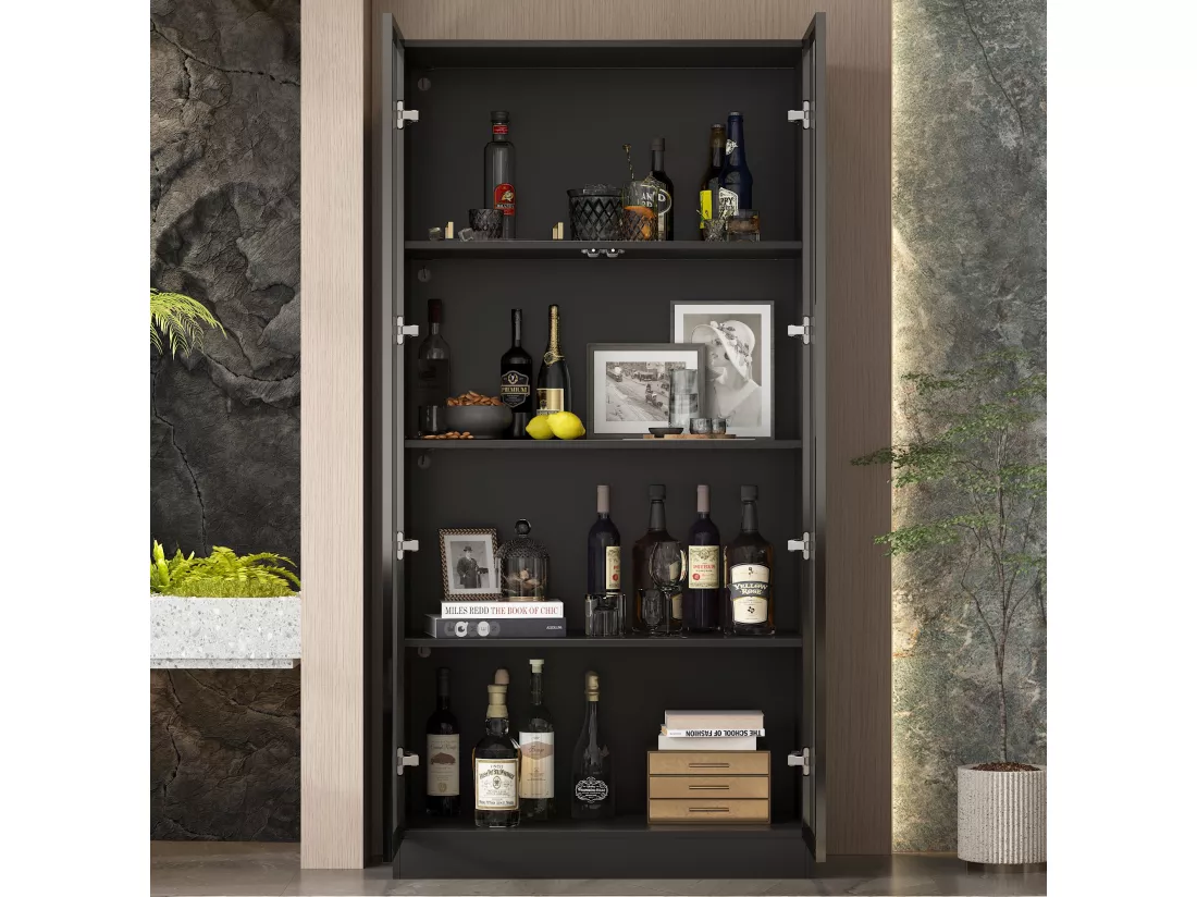 Vitrine avec LED et Portes en Verre Meuble de Rangement en Verre Debout avec 4 étagères Design Pop-up 80x40x160cm Noir