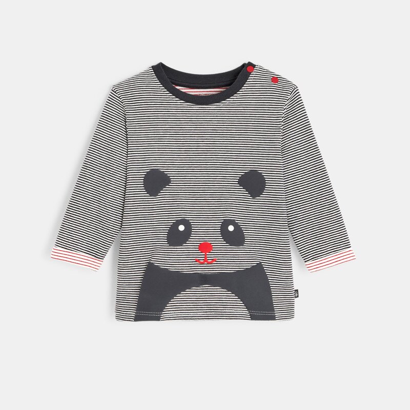 T-shirt tubique bio rayé à motif panda rouge bébé garçon Rouge