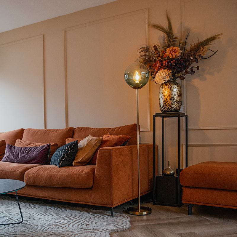 Art deco vloerlamp messing met groen glas - Pallon