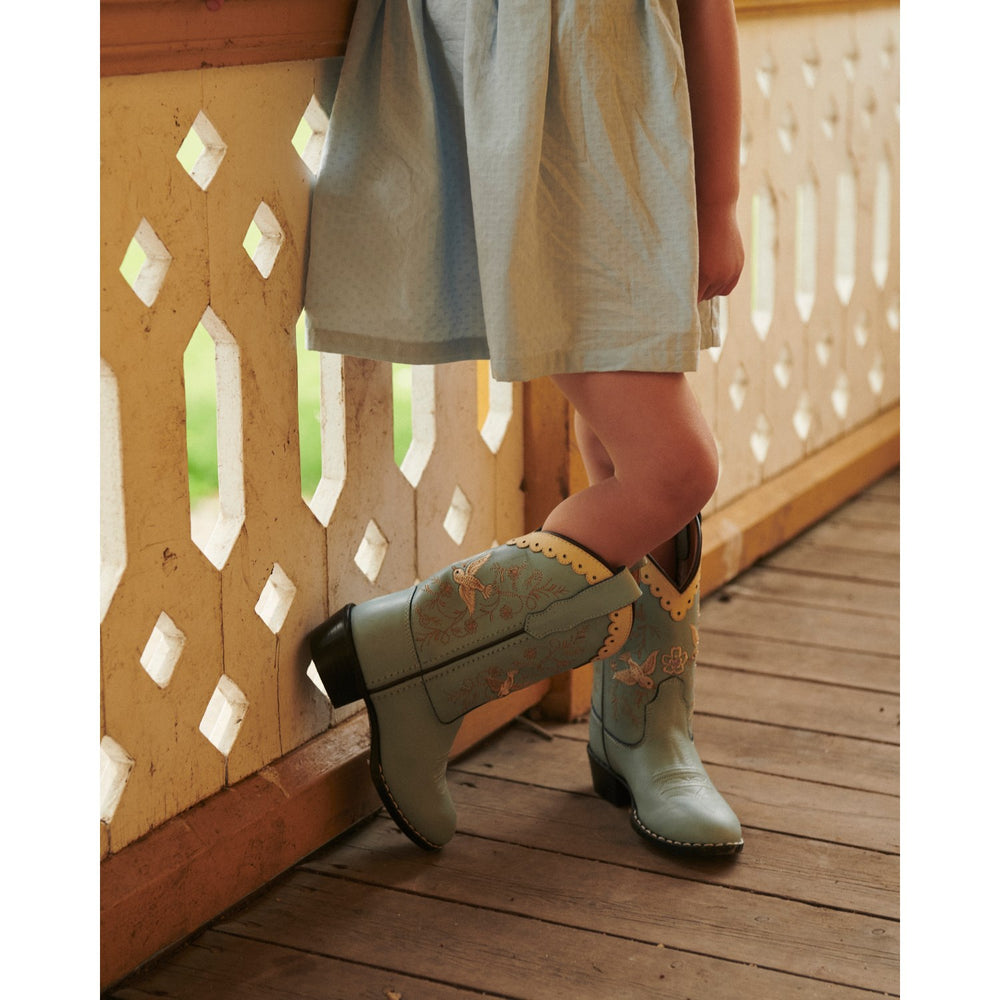 Køb COPENHAGEN COLORS Dusty Blue Leather Limited Cowboy Støvle High - Dove