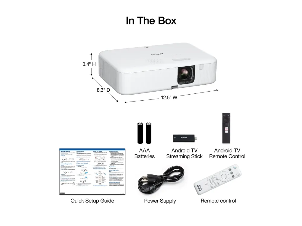 Epson CO-FH02 - 3LCD-projektor - bærbar - 3000 lumen (hvid) - 3000 lumen (farve) - Full HD (1920 x 1080) - 16:9 - 1080p - sort/hvid - Android TV