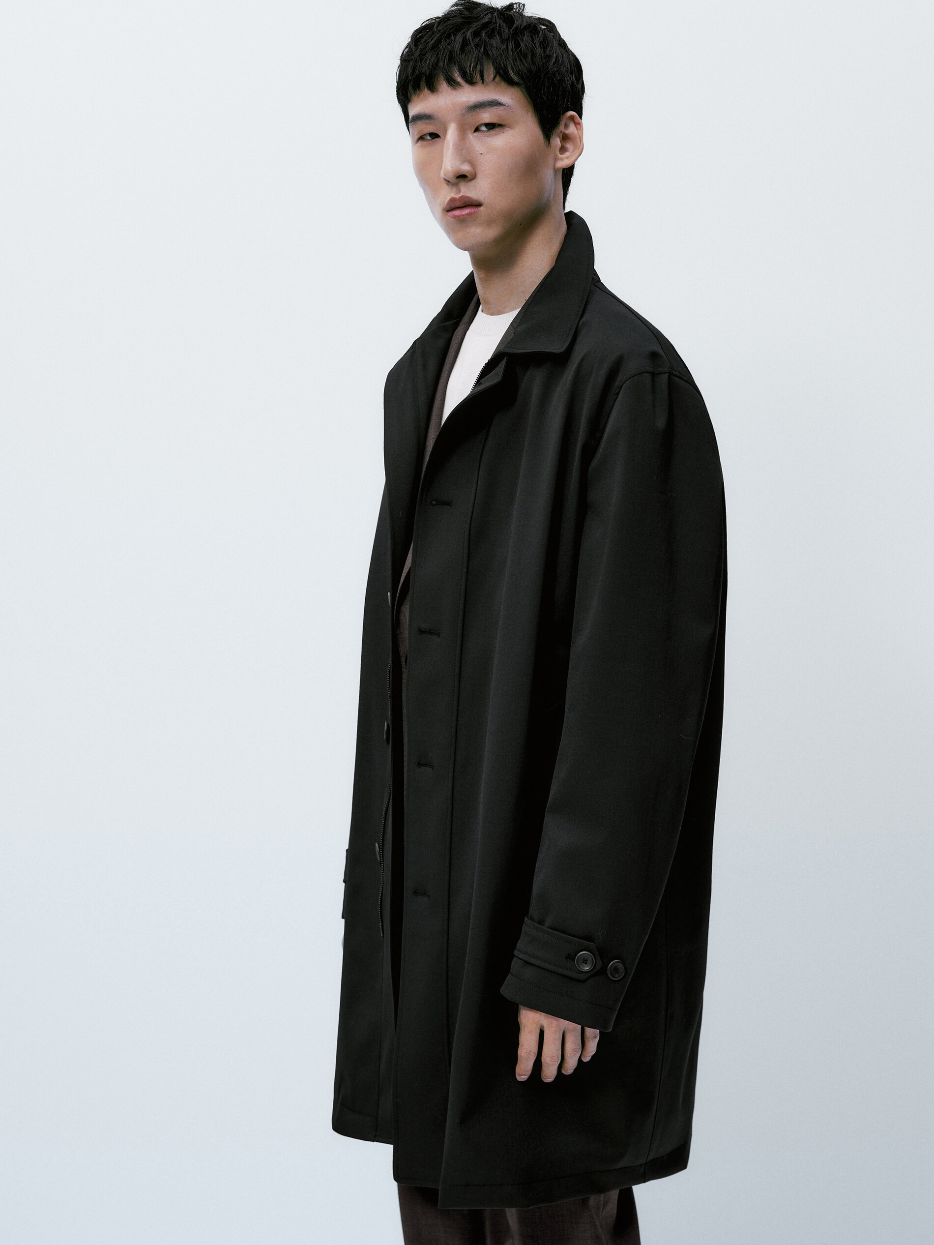 Casaco trench coat Chaqueta em lã - PRETO