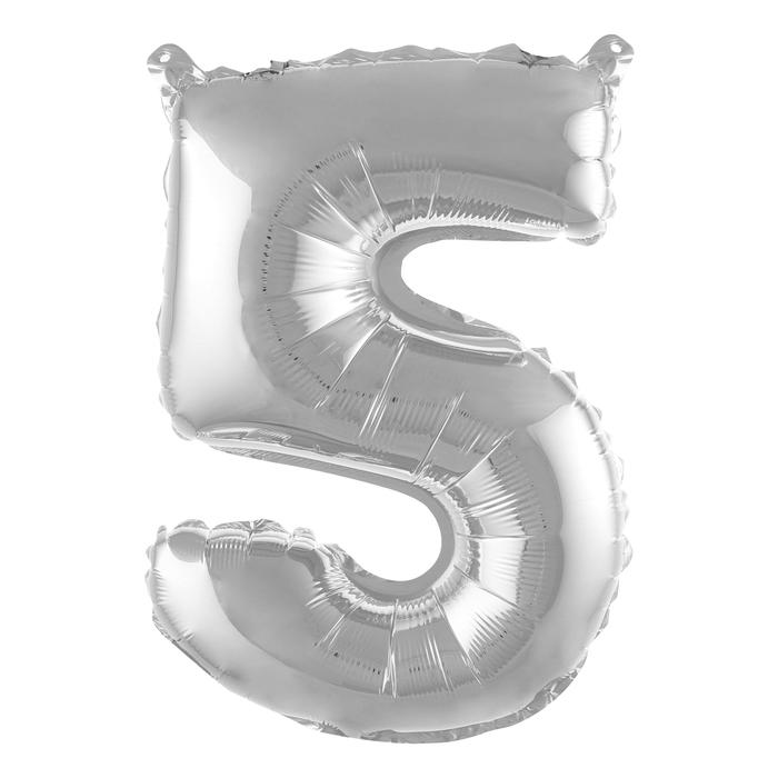 BALLON METAL CHIFFRE 5 H.40CM ARGENT AVEC PAILLE