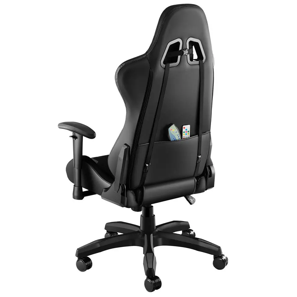tectake Gaming stoel Tartaros, LED, massagefunctie, Zwart/zwart