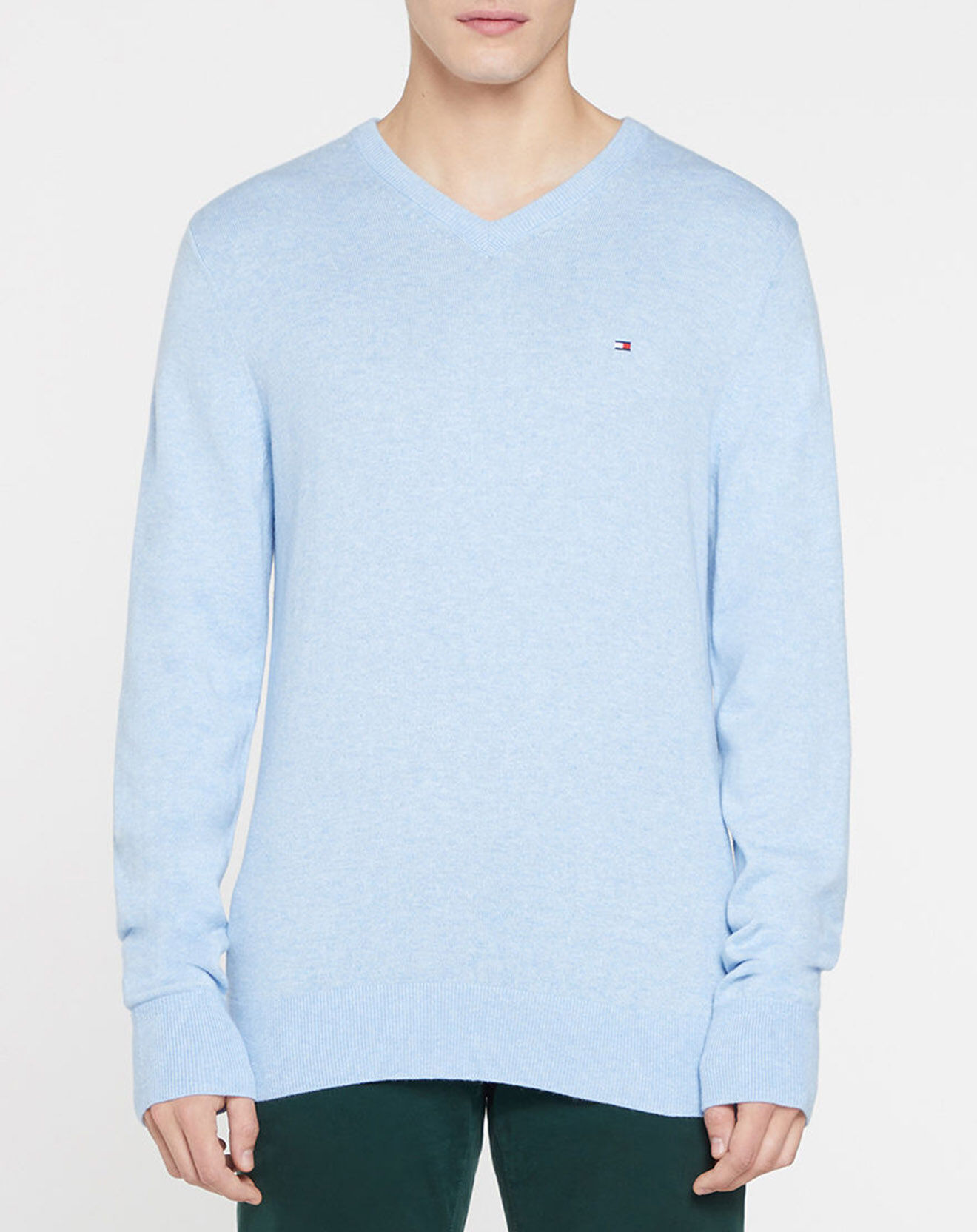 Tommy Hilfiger Pull en Coton & Cachemire Pima col V bleu ciel