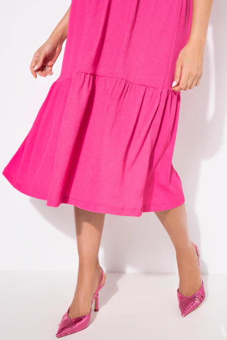Stufenkleid, A-Linie, Rundhalsausschnitt, Halbarm, pink