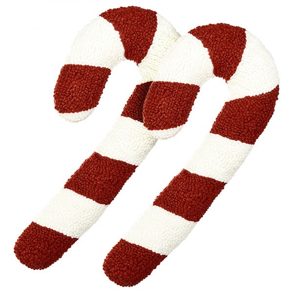 Beliani Conjunto de 2 Almofadas Decorativas em Forma de Bengala de Natal em Tecido Vermelho e Branco 25 x 55 cm Acessório Decorativo