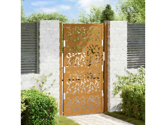Porte de jardin acier résistant aux intempéries design feuilles