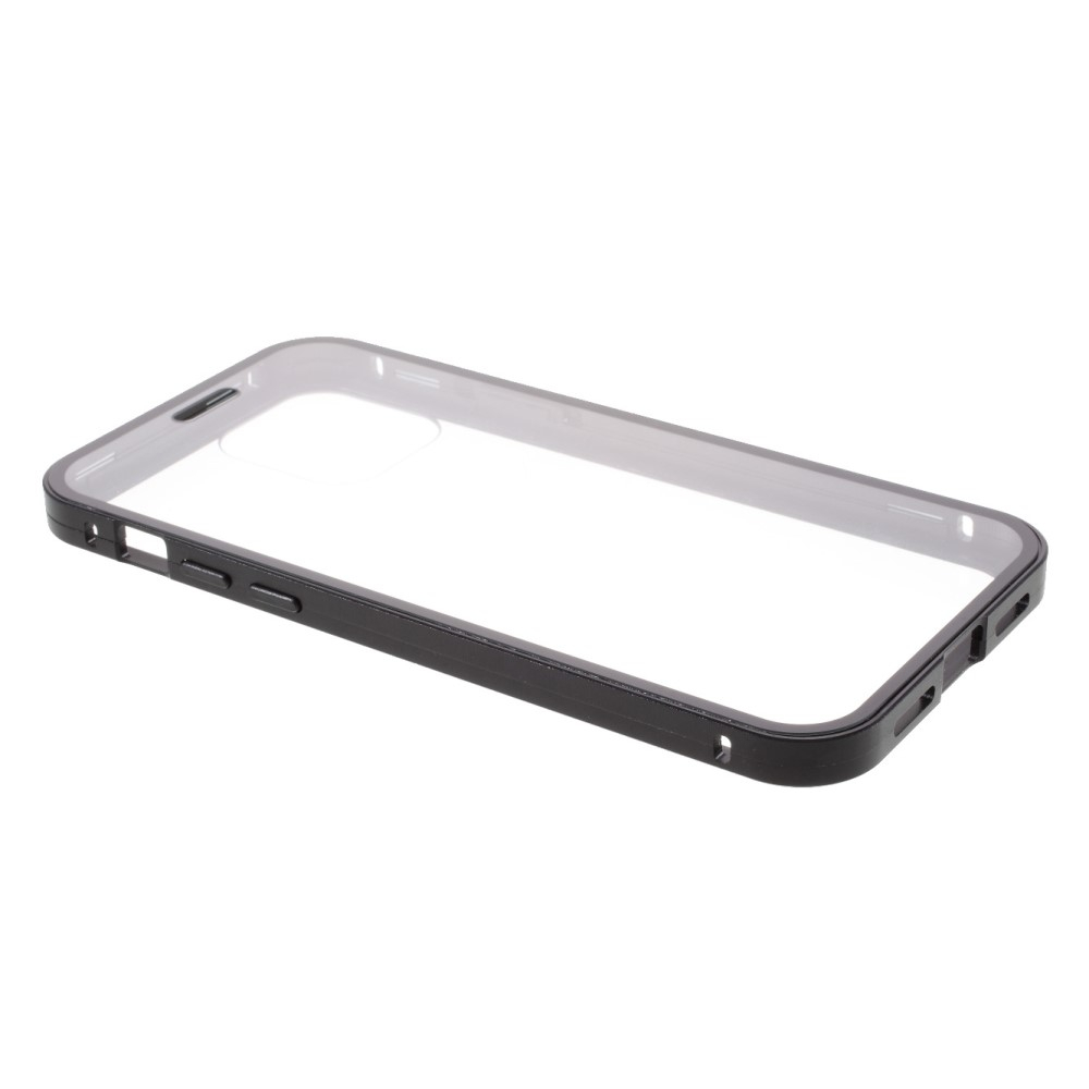 iPhone 12 / iPhone 12 Pro Magnetische Alu Schutzhülle mit Panzer Glas Backcover   Displayschutz (Magnet-Technologie) - Schwarz