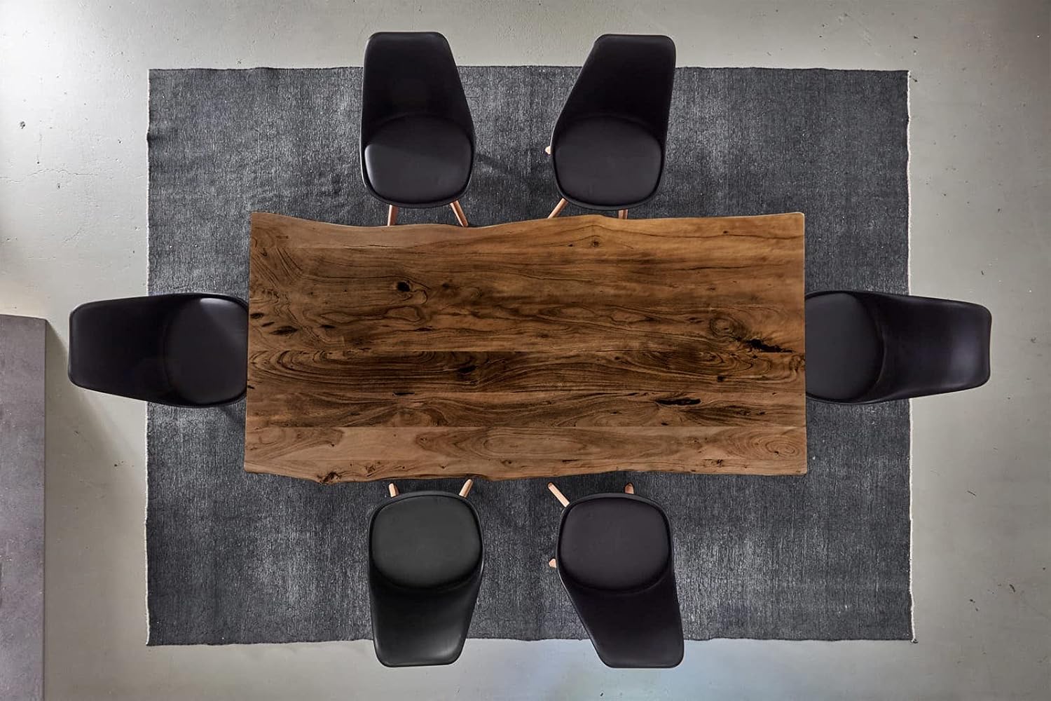 SAM Esstisch 160x85cm Salerno, Akazienholz nussbaumfarben + massiv + lackiert, echte Baumkante, Baumkantentisch, Spider-Metallgestell Silber, Esszimmertisch, Tischplatte 35mm