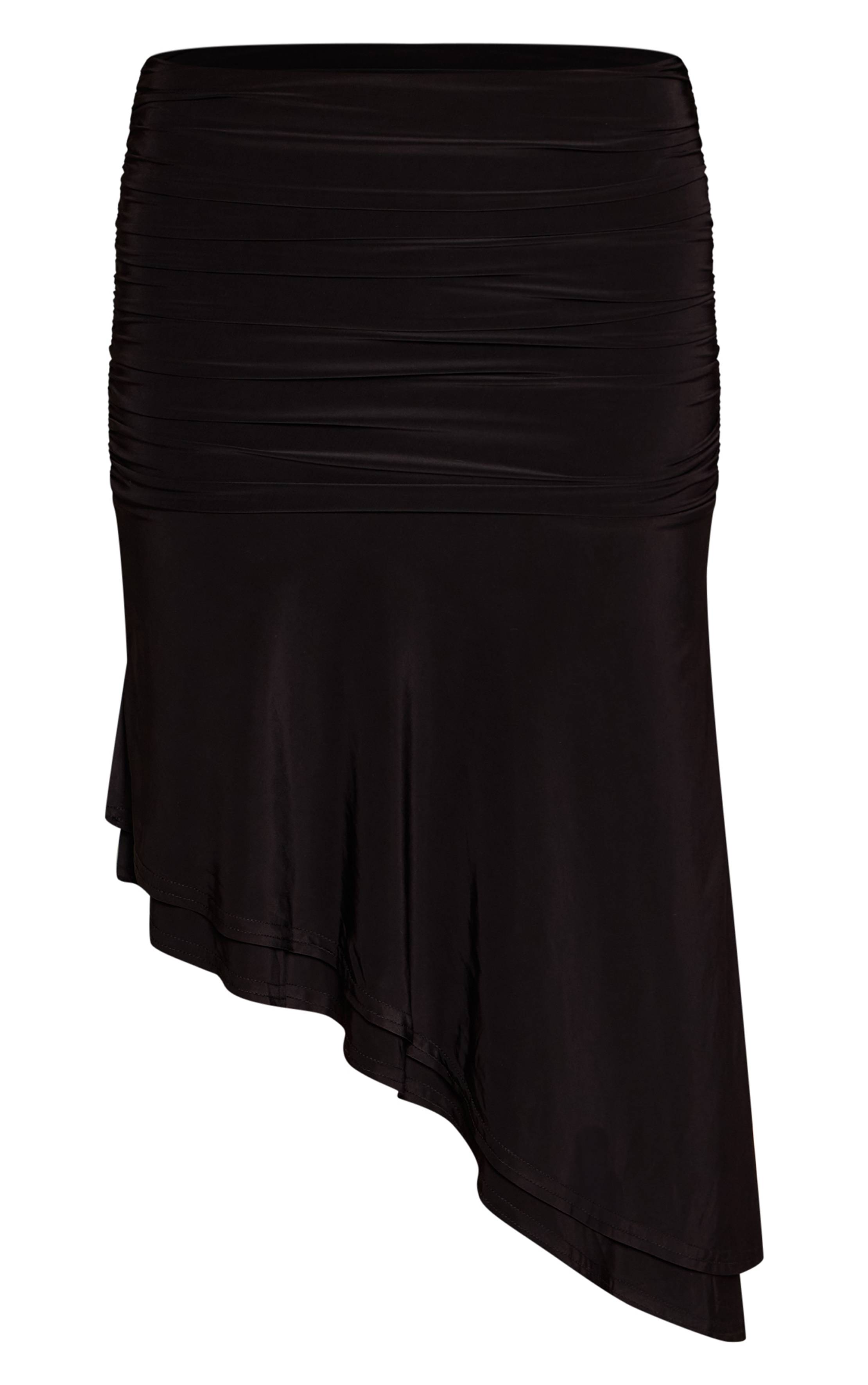 Noir Jupe Midi Asymétrique Taille Basse En Tissu Fluide