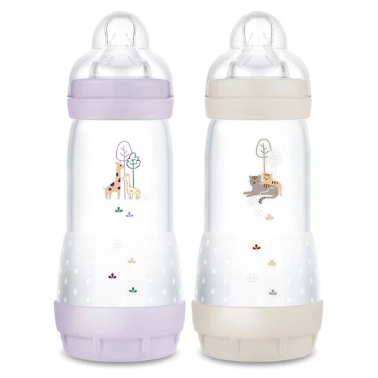 Lot de 2 Biberons Easy Start anti-colique Débit 3   Lilas / Sable        320 ml   de               Mam