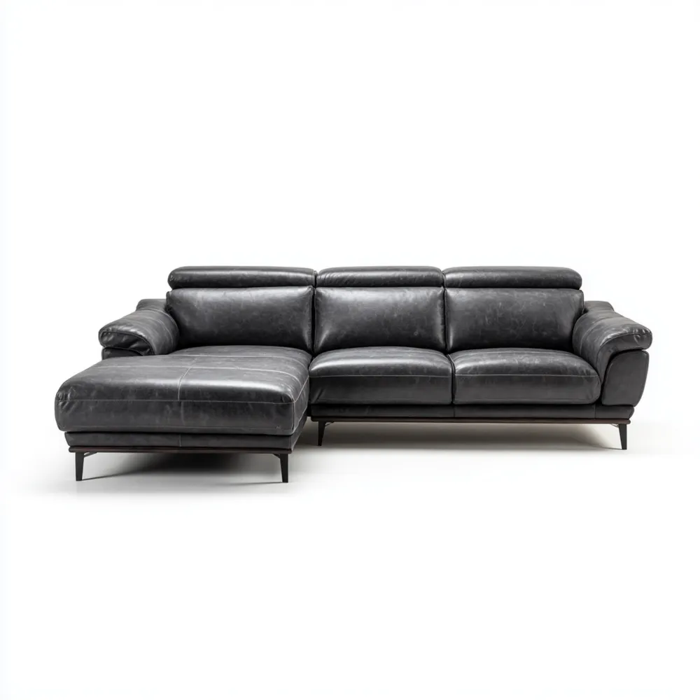 Ecksofa Ledercouch 270x150x85 cm - Dunkelgrau - Modernes Design