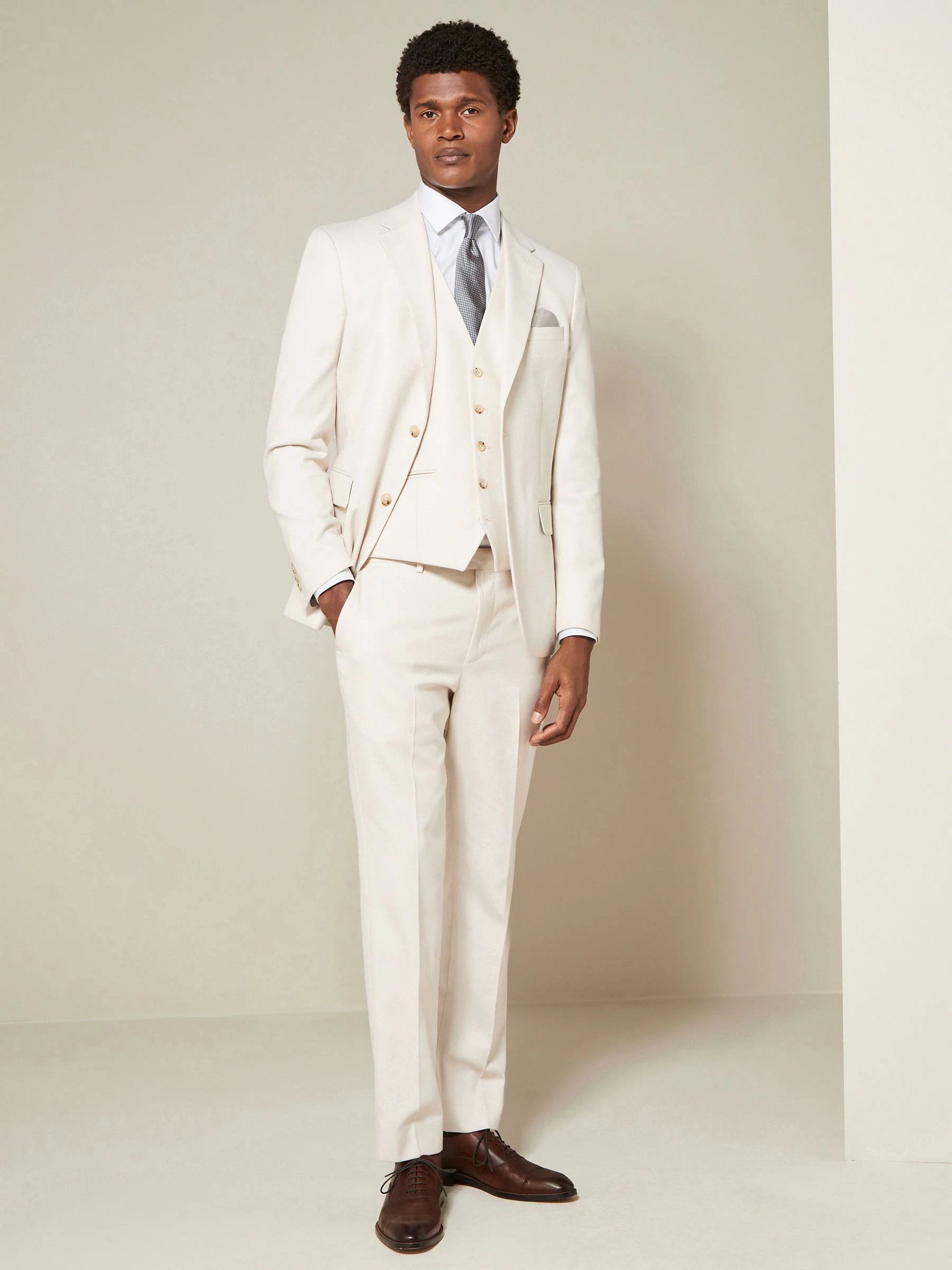 Ecru - Slim Fit - Kostuum met textuur: broek