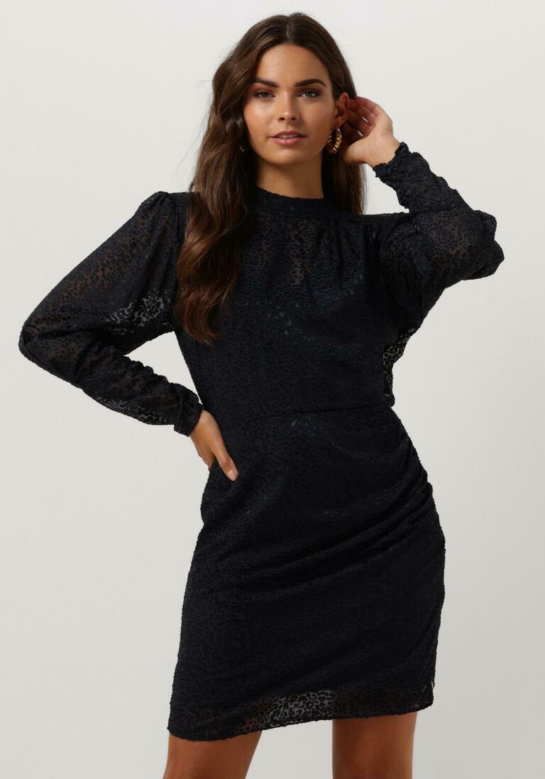 SCOTCH & SODA blauwe scotch & soda mini jurk mock neck mini dress with open back detail
