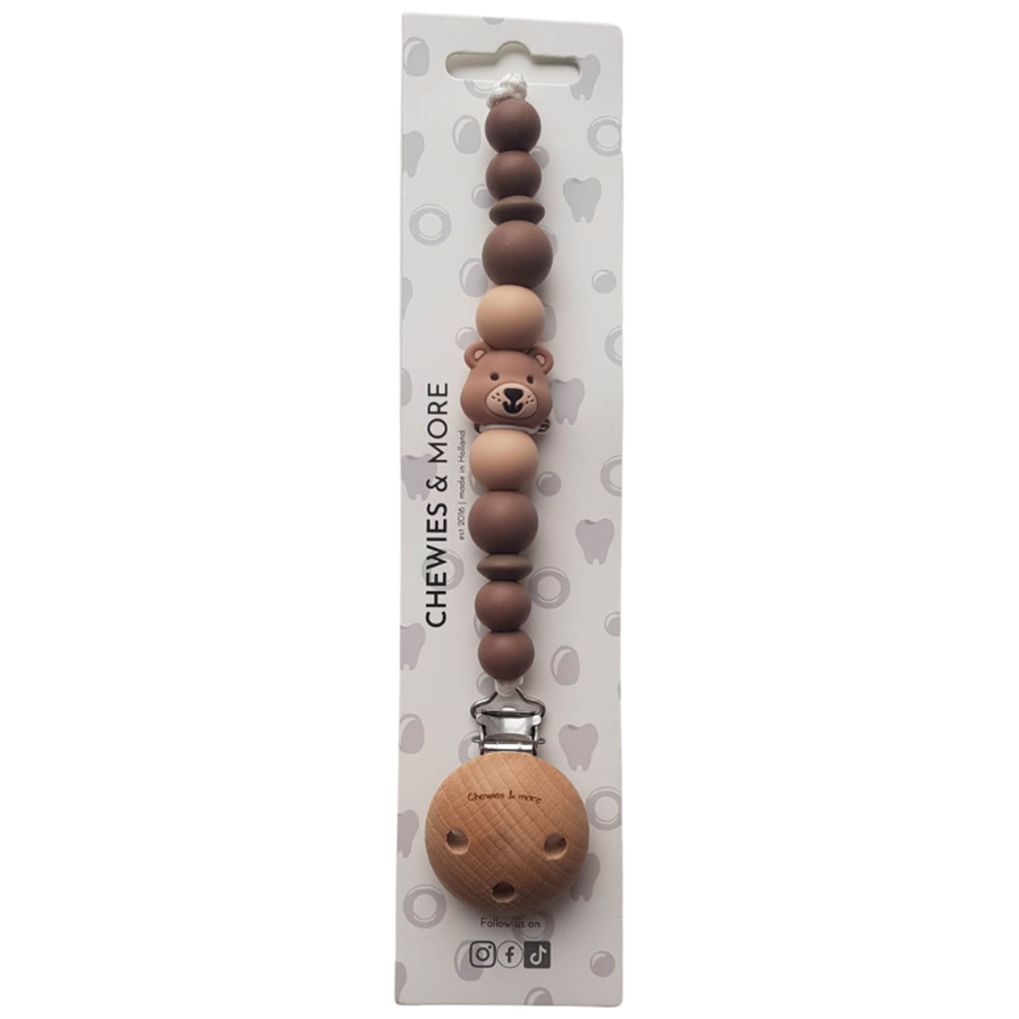 Chewies & More Clip speenkoord Silicone Bear bruin - Prénatal