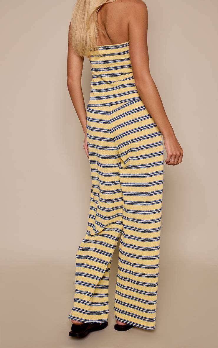 Jaune Ensemble Coordonné Pantalon Texturé En Coton À Rayures