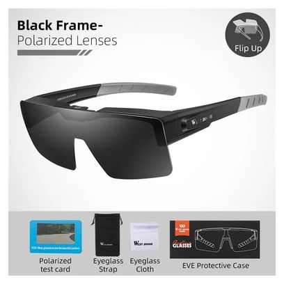 Lunettes de soleil de sport polarisées légères pour vélo - noir