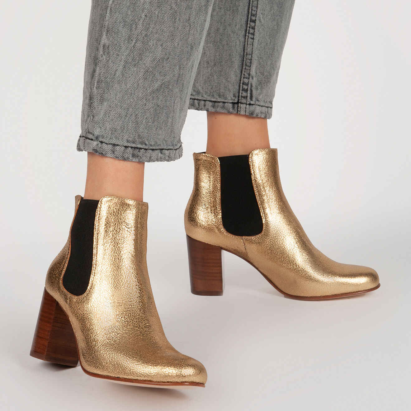 Anaki Chelsea Boots en Cuir Angele dorées - Talon 6,5 cm