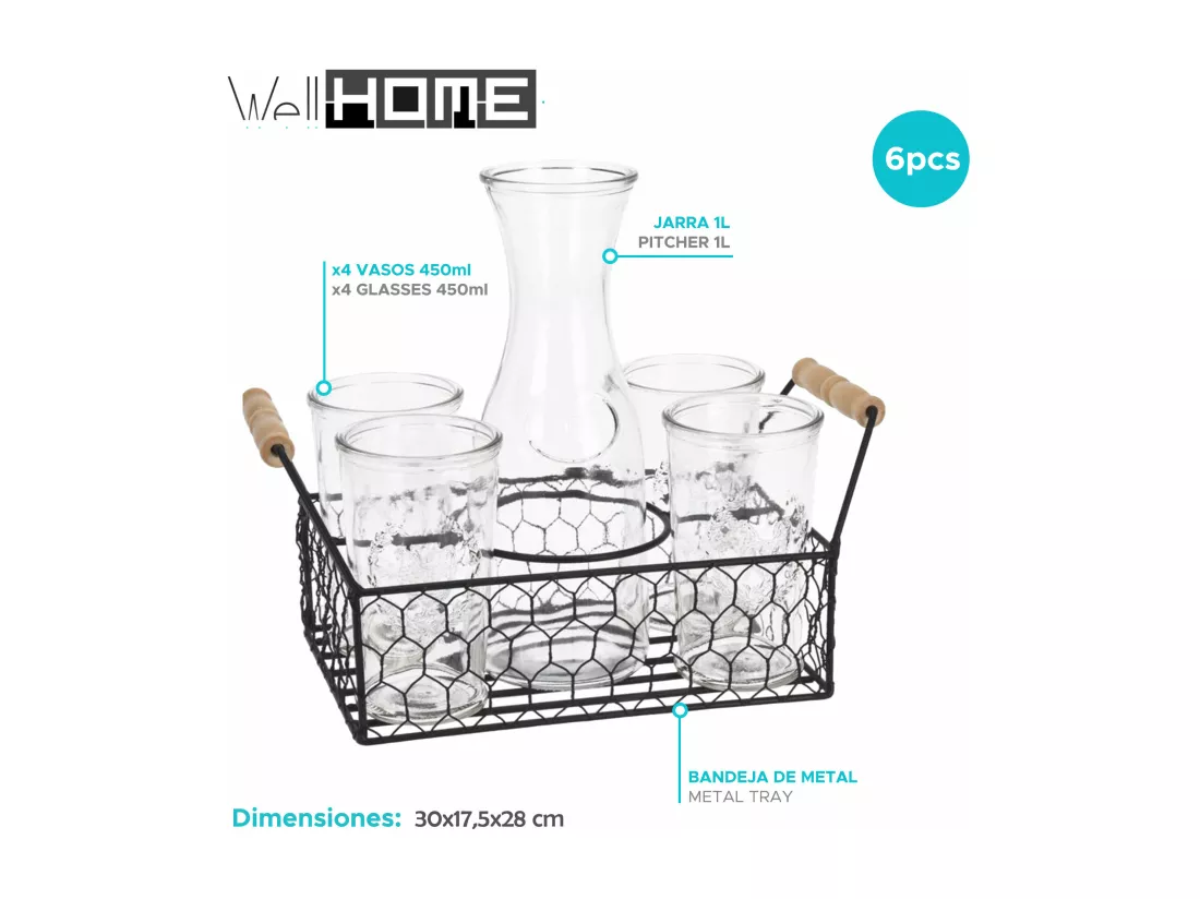 Well Home Coffret 4 verres 450 ml + pichet en verre 1L