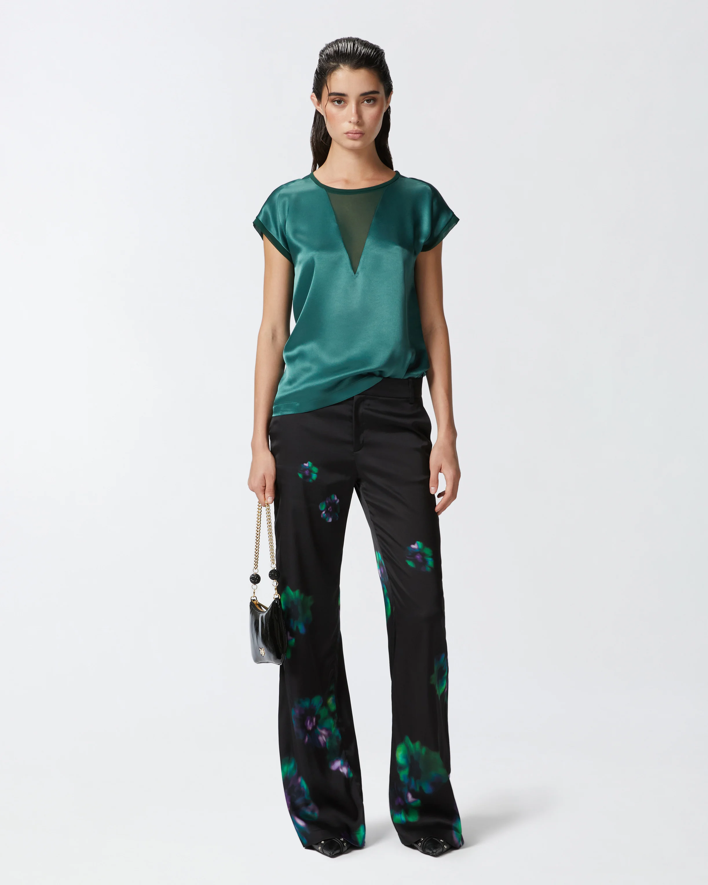 Blouse façon t-shirt et crêpe georgette | Vert