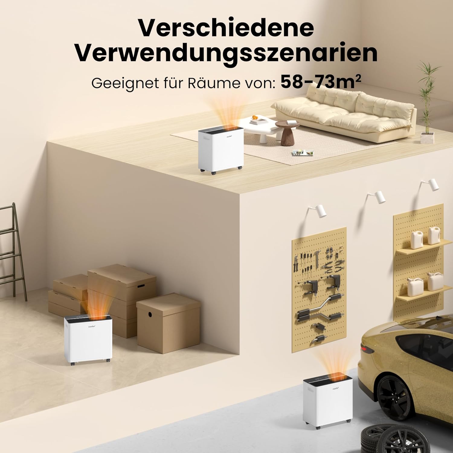 COMFEE CDDAE-30DEN7-QA3 Luftentfeuchter 30L/Tag für bis zu 73㎡, 3-Liter-Tank, drehbare Räder, Trocknungsmodus, Geräuschreduzierung, Automatische Abtauung