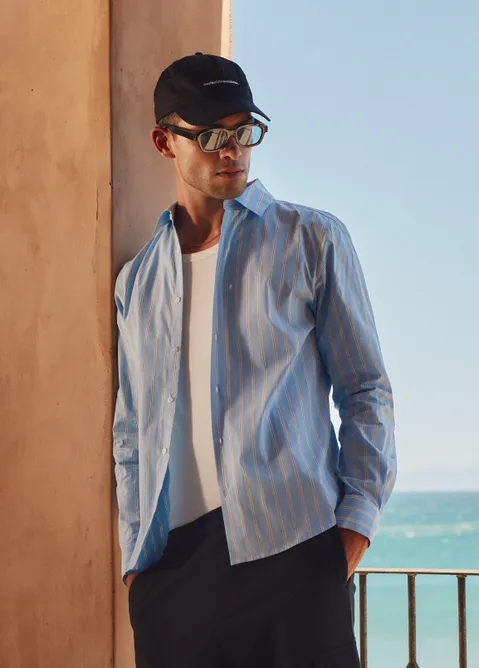 Gestreept overhemd poplin blauw (BLW)