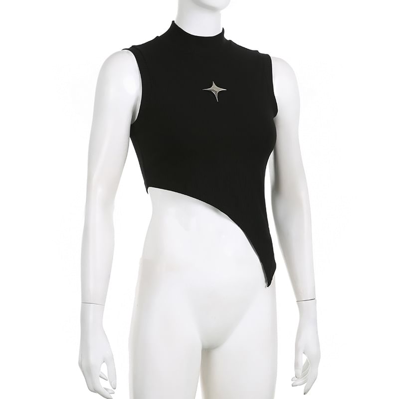 Genrovia - Mouwloze crop top met sterdetail en mock neck