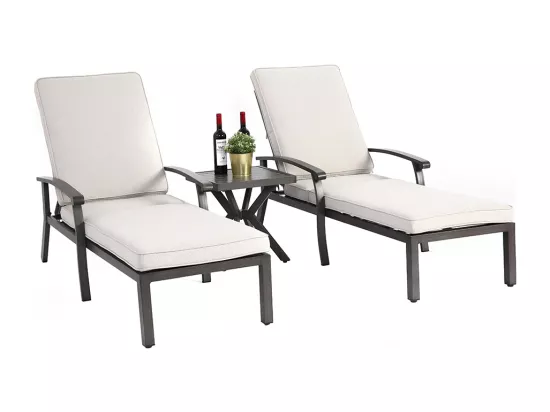 Chaise longue de patio 1 pièce en aluminium antirouille inclinable et réglable avec coussin beige imperméable en coton meuble transat piscine extérieur
