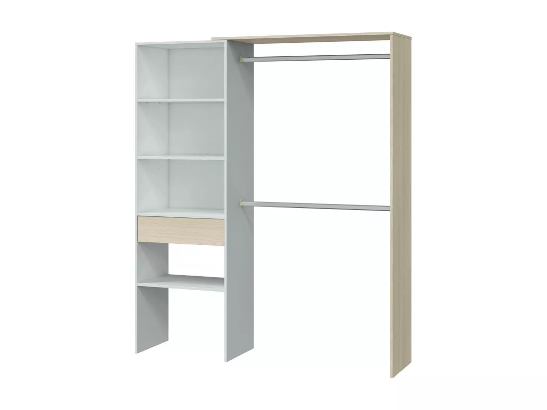 Armoire Miramar, Structure pour dressing, Armoire ouverte sans portes, Dressing, 158x40h187 cm, Blanc et Chêne