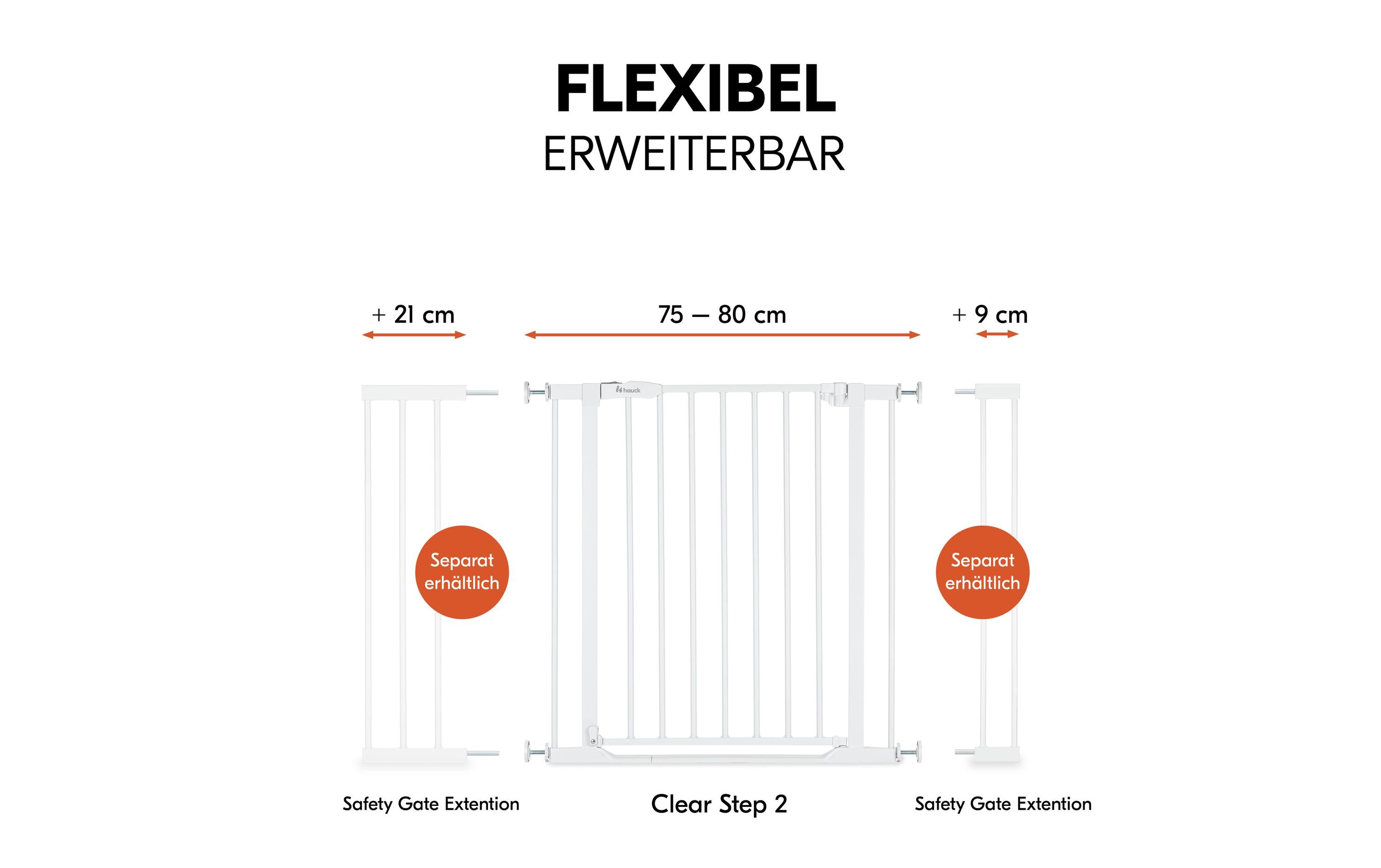 Türschutzgitter Clear Step 2 Weiss 75 cm - 80 cmBarrierefreies, manuell schliessendes Tür- und Treppenschutzgitter-Set