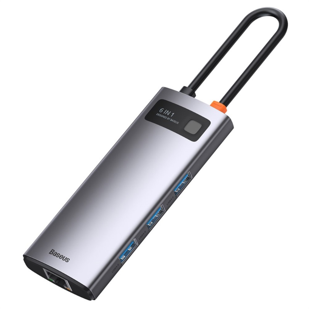 (100W) 6in1 USB C Multiport Adapter mit USB C (PD) / 4K HDMI @30Hz / 3x USB 3.0 / Ethernet RJ45 Port - Grau
