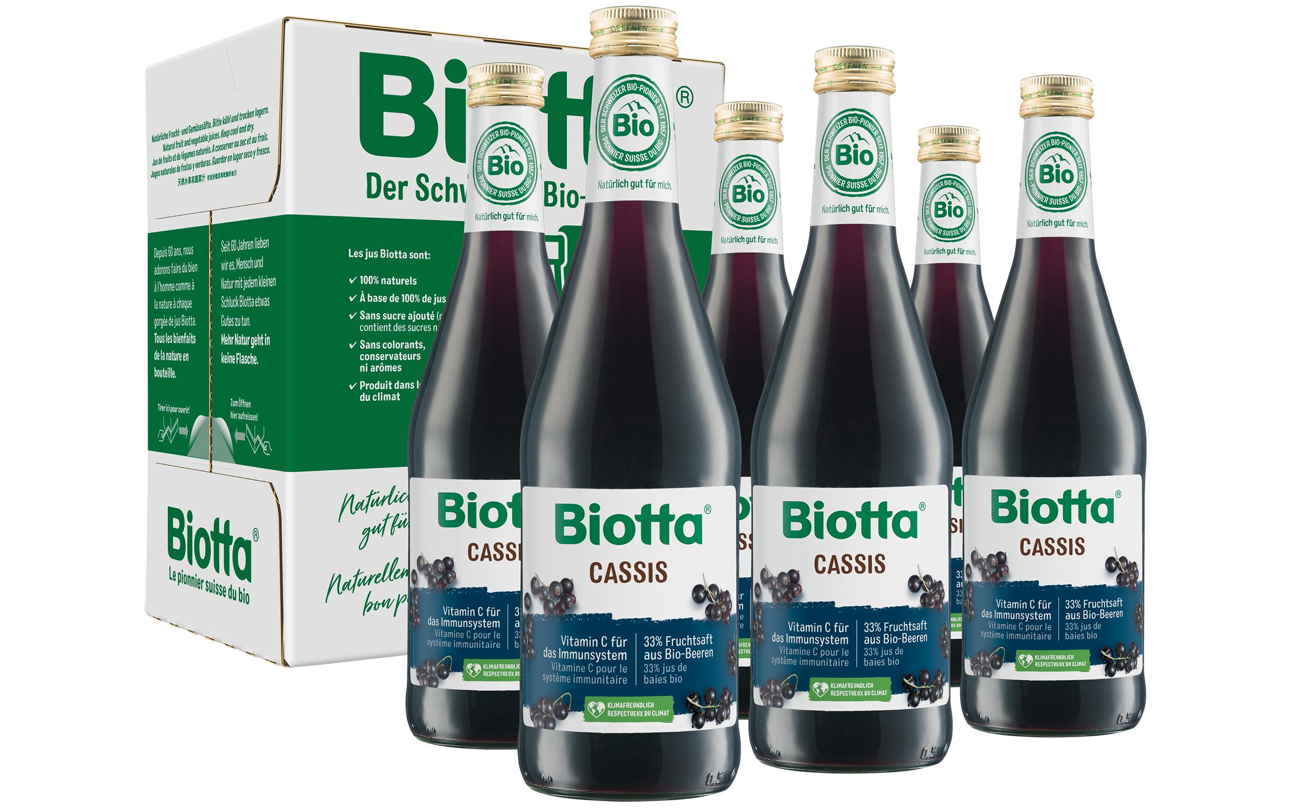 Säfte Cassis Bio 6 x 0.5 lFruchtsaft aus erntefrischen Bio-Johannisbeeren