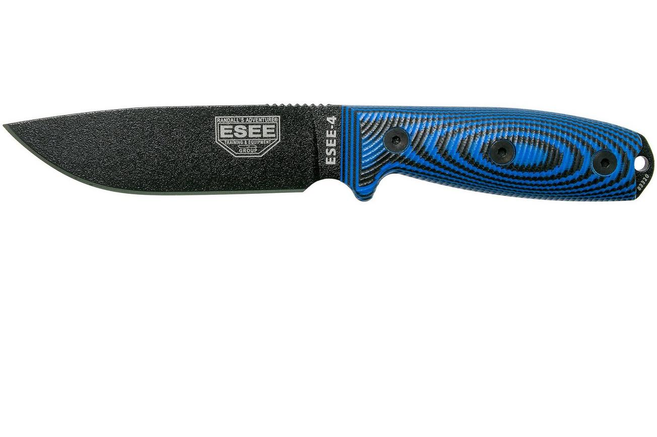 ESEE Model 4 Black Blade 3D Blue-Black G10 survivalmes 4PB-008 zwarte schede   riemclip