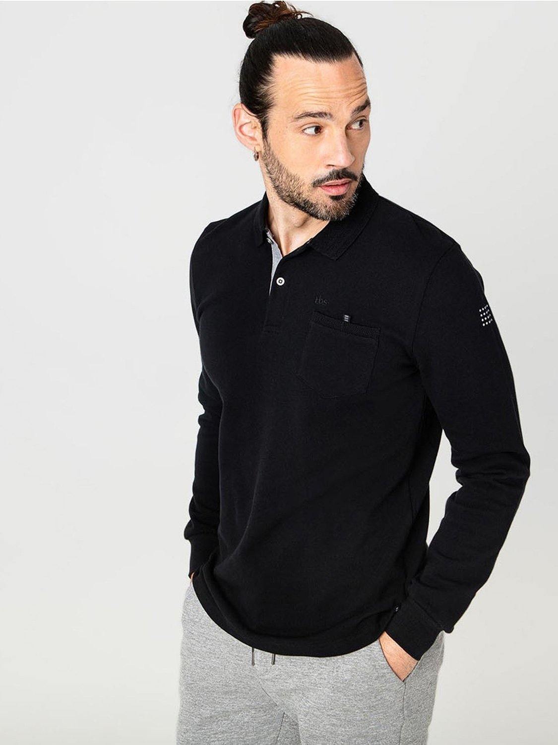 Polo Homme Manches Longues Coton Noir