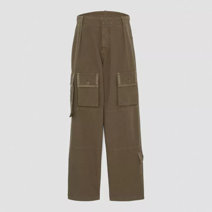 Calças cargo Timberland x CLOT Future73 unissex na cor verde-escura.