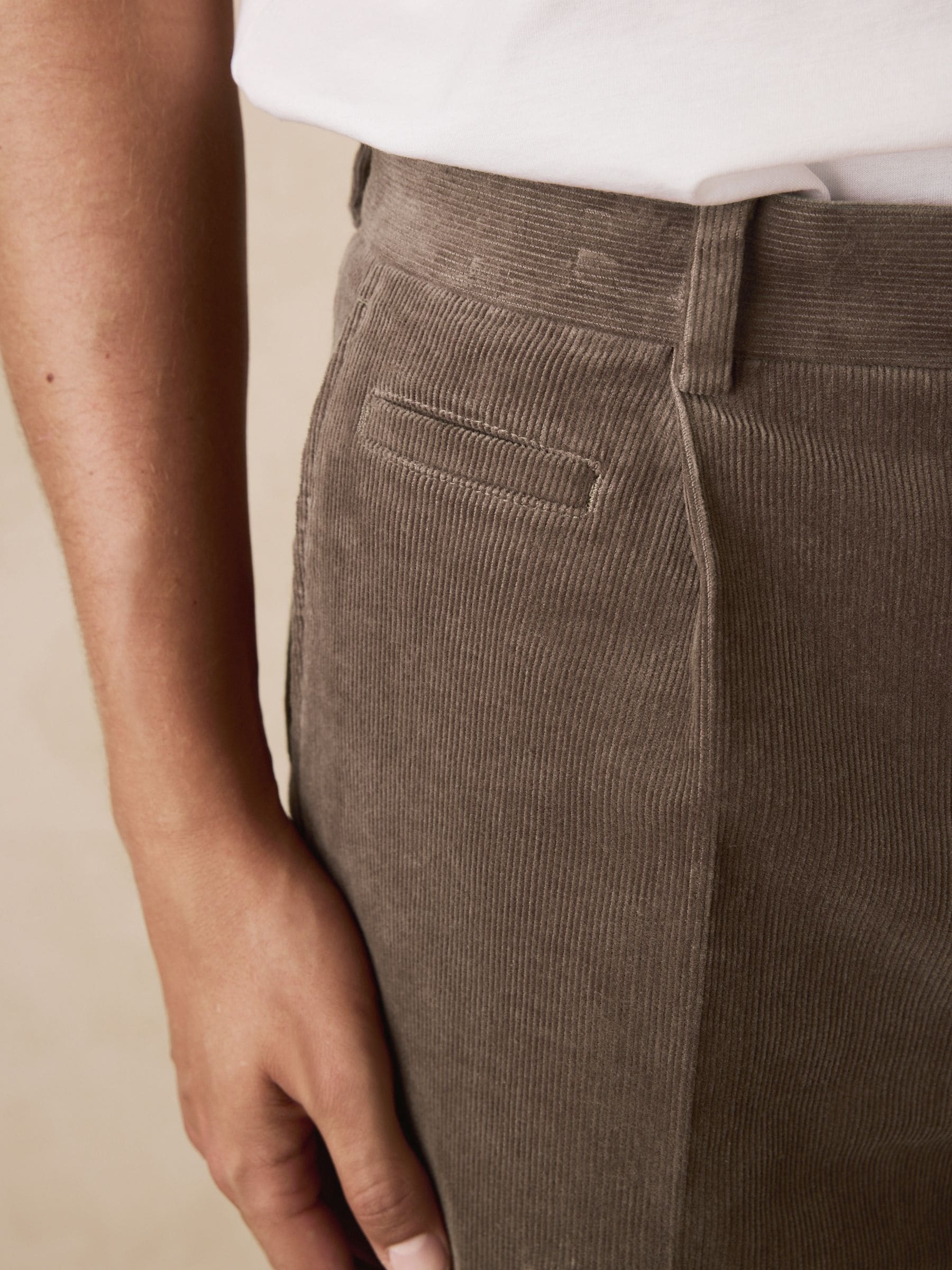 Taupe bruin - Straight Fit Smart Cotton Rich Cord Trousers