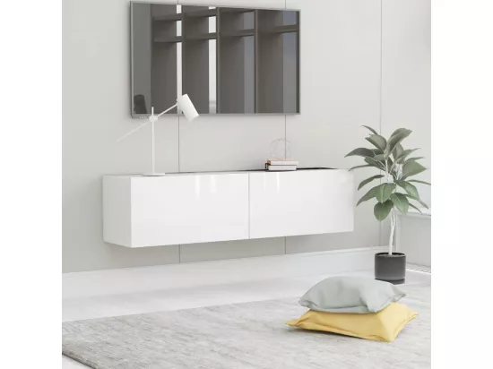 Meuble TV Blanc brillant 120x30x30 cm Aggloméré