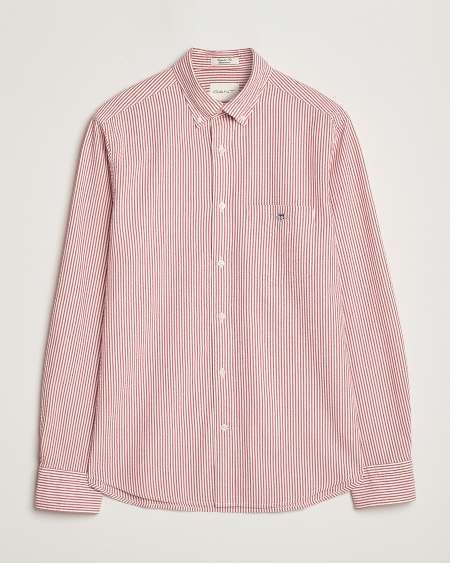 GANT Regular Fit Striped Seersucker Shirt Ruby Red